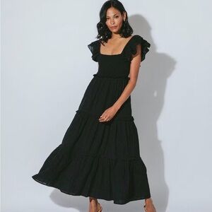 Cleobella Black Tiered Maxi Dress with Ruffle Sleeves